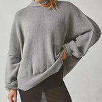 Lantern Sleeve Mock Neck Pullover with Ribbed Cinch Hem Batwing Sweater