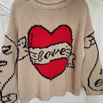 Love Is A Gift Creative Love Pattern Knit Loose Pullover Sweater