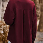 Loose Pocket Lapel Button Textured Blouse