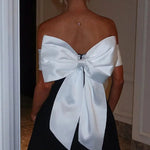 Sexy Contrast Off-the-shoulder Bow-embellished Mini Dress