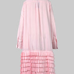 A-Line Long Sleeves Layered Pleated Pockets Solid Color Split-Joint Lapel Midi Dresses Shirt Dress