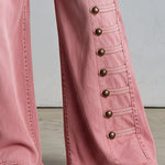 Vintage Button-down Washed Pink Flared Frayed Jeans