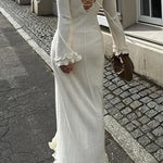 Margovil Bell Sleeves Back Lace-up Ruffle Trim Maxi Dress