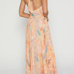 Halter Bow Neck Backless Beck Print Swing Maxi Dress