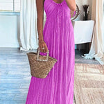 Margovil Halter Backless Tie Knot Printed Maxi Vacation Dress