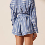 Margovil Striped Long Sleeves Curve Hem Shirt and High Rise Shorts Set