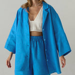 Nadorine Cotton Two-Piece Set Loose Fit Long-Sleeved Button Shirt Casual Shorts Suits