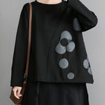 Original Loose Flower Printed Round-Neck Long Sleeves T-Shirt Top