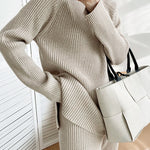 Solid Color Knitted Two Piece Casual Loose Loungewear Knit Sweater&Pants Set