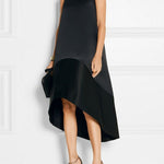 High-Low Loose Solid Color Split-Joint Round-Neck Midi Dresses