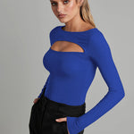 Nadorine Cutout Long-sleeved Pitted T-shirt Bodysuits