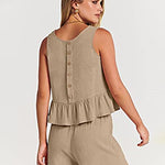 Nadorine 2 Piece Outfits Sleeveless Ruffle Tank Crop Top and Wide Leg Pants Lounge Set with Pockets