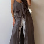 Solid Color V-neck Ruffled Irregular Loose Top