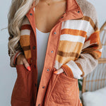 Striped contrasting casual loose long-sleeved fur coat