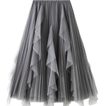 High-waisted ruffled patchwork mesh skirt