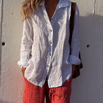 Problem Solved Linen Blend Button Up Casual Blouse