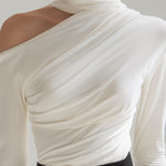 Asymmetric Draped High-Neck Long Sleeve Top