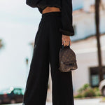 Casual Simplicity Solid Fold Off the Shoulder Long Sleeve Two Pieces