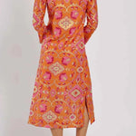 Stand Collar Printed Midi Dress