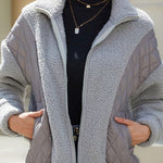 Fashion long sleeve cardigan zipper plush patchwork women's jacket