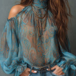Vintage Cold Shoulder Paisley Blouse