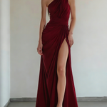 Women's Elegant Dark Red Stretchy Knit Sleeveless Long Dress