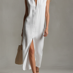 Casual And Stylish Stand-up Collar Sleeveless Zipper Midi Dress
