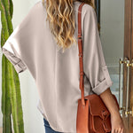 Nadorine V-Neck Long Sleeve Buckle T-Shirt Plain Shirts Shirt Top Elegant Shirts Casual Slim Fit Basic