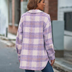 Plaid Fuzzy Longline Jacket with Pockets