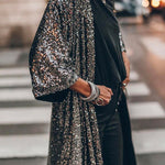 Margovil 3/4 Sleeves Open Front Sequin Shinny Midi Cardigan