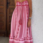 Margovil Crochet Top Printed Flowy Ruffle Maxi Cami Dress