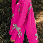 Margovil High Neck Side Slit Cheetah Pattern Sweater