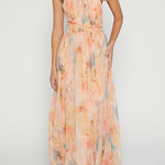 Halter Bow Neck Backless Beck Print Swing Maxi Dress