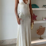 V Neck Sleeveless Open Back Knit Maxi Dress with Sequin