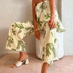 Off Shoulder Sleeveless Loose Top Wide Leg Pants Printed Holiday Set