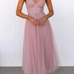 Margovil Backless Tie Waist Mesh Swing Maxi Cami Dress