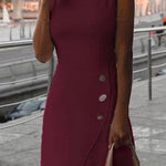 Margovil Sleeveless Buttons Work Office Dress