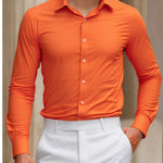KZZ Men's solid color long-sleeved formal casual business shirt