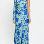 One Shoulder Long Sleeve Floral Print Maxi Dress