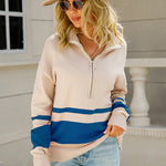 Striped Half-Zip Collared Sweater