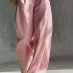 Elegant Vintage Versatile Pink Cotton And Linen Wide-leg Pants Overalls
