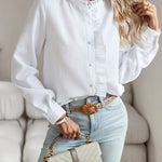 Nadorine Ruffle Trim Button Front Shirt Regular Fit Long Sleeve Work Blouse