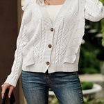Ruffle Cropped Button Down Knitted Cardigan