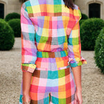 Loose Wide Leg Elasticity Rainbow Plaid Split-Joint Shorts Bottoms