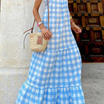 Strapless plaid stitching sleeveless dress with straps
