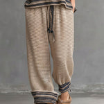 Boho Casual Beige Crochet Halter Top & Drawstring Pants Two-Piece Set