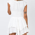 Off Shoulder Ruffle Shorts Romper Swiss Dot Smocked Layered Chiffon Boho Mini Jumpsuits