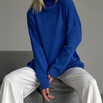 Turtleneck Loose Hem Slit Long Sleeve Knitted Pullover Sweater Tops