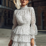 White Polka Dot Tiered Ruffle Dress