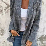 Stylish Casual Retro Plaid Lapel Suit Coat